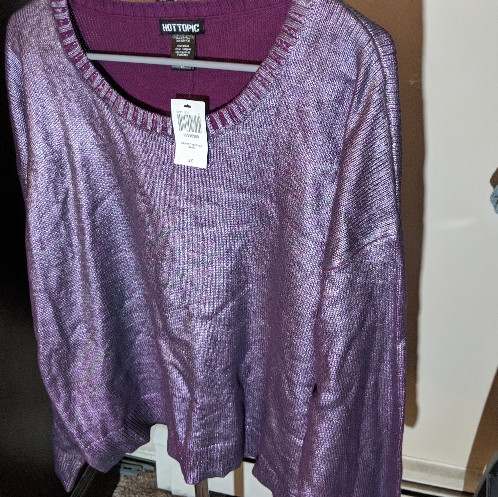 Hot Topic Metallic Purple Sweater 2x TAG